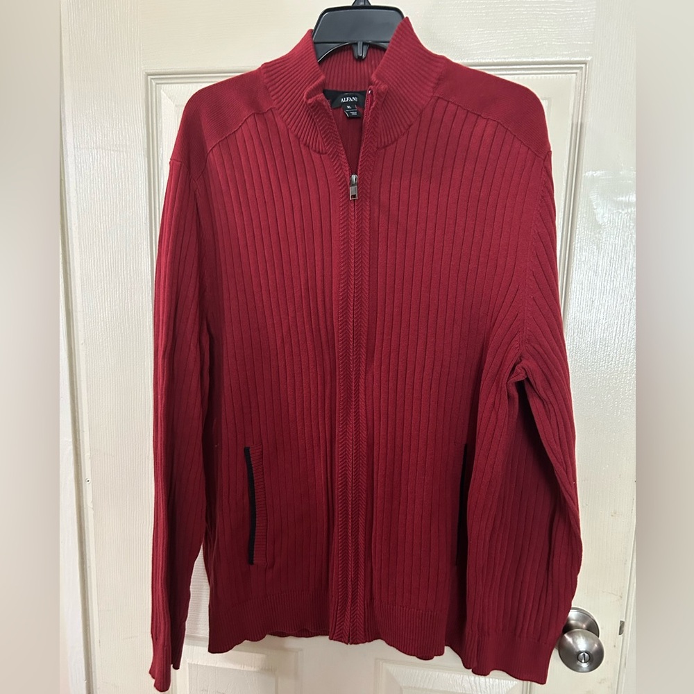 Alfani Men’s Deep Red Ribbed Full-Zip Sweater
